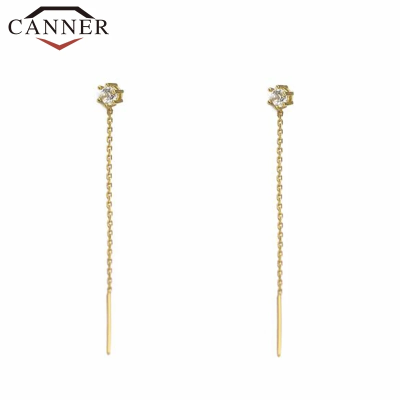 CANNER 925 пробы серебряные серьги для женщин серьги с кисточками циркония длинные висячие серьги золотого цвета ювелирные изделия H40