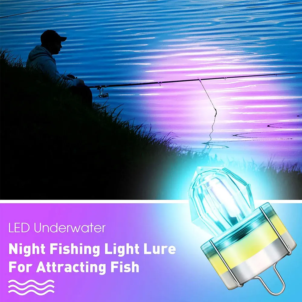 10/20Pcs Waterproof LED Mini ABS Fishing Bait Light Squid Deep Drop Underwater Fish Lure Lamp Lights White Green Colorful Light underwater dock lights