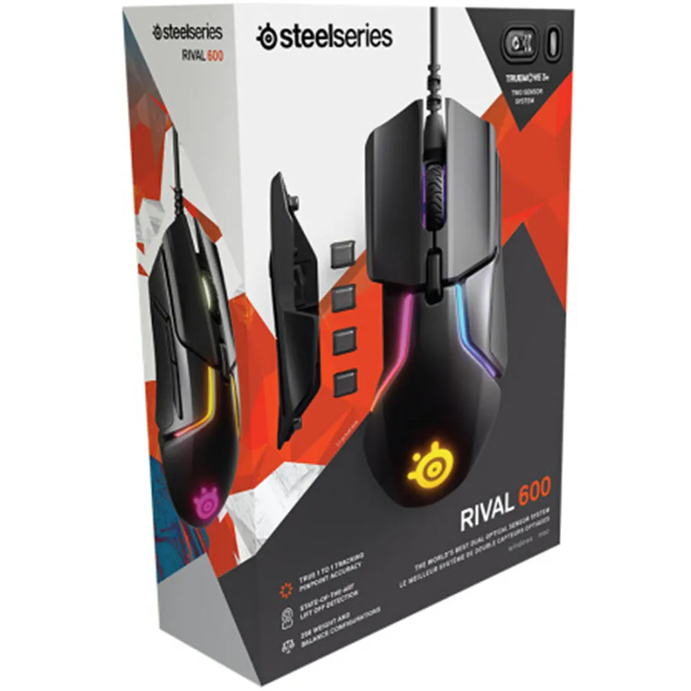 Steelseries Rival 600 игровая мышь TrueMove3+ двойной оптический сенсор RGB взвешиваемая профессиональная FPS мышь - Цвет: With Retail Box