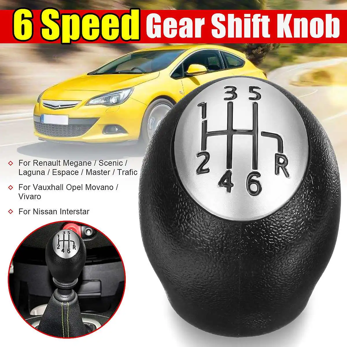 6 Speed Gear Shift Knob Plastic Shifter Lever Hand Ball For Renault