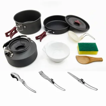 

10pcs Ultra-light Camping Spot Set Portable Kettle Combination Tableware Outdoor for Hiking Picnic Camping Tools for 2-3 Person