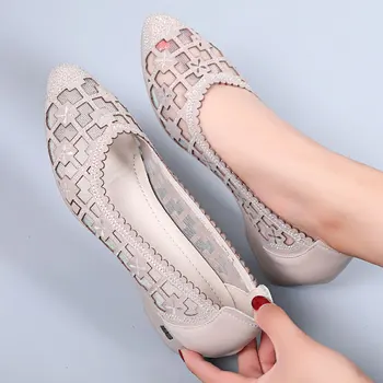 

ALISHINREY Summer Women Sandals Bling Pointed Toe High Heels Hollow Pumps Woman Shoes Genuine Leather Ladies Shoes zapatos mujer