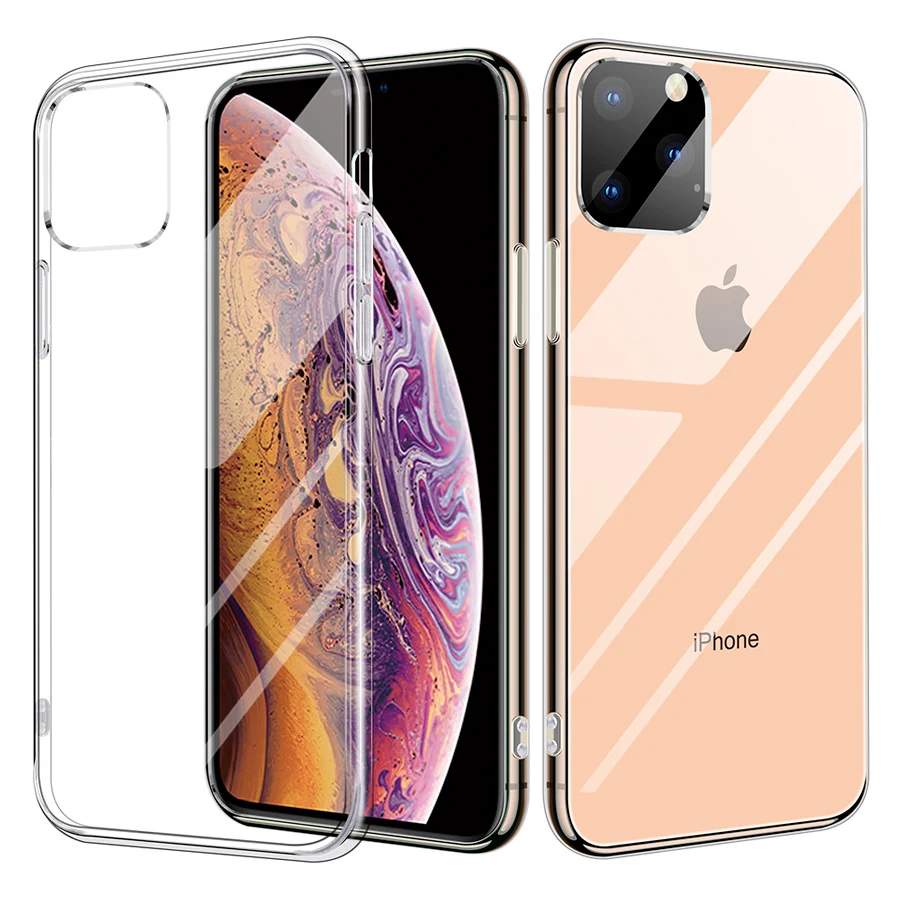 

IQD Glass Case for iPhone 11 Pro Max Cover Transparent Protective for iphone Xr Xs Max Phone Cases TPU Bumper Glass Back Clear
