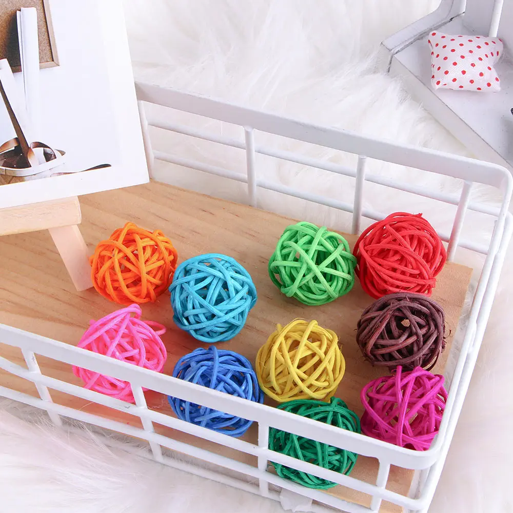 10 шт. 3 см разноцветные DIY Плетеный, с бусинами, игрушки для дня рождения, украшения, ротанговый шар, подарок для детского обучения, развивающие игрушки