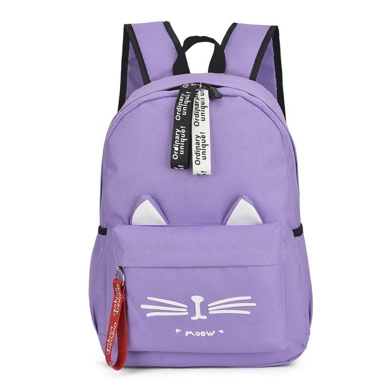 Cute Cartoon Cat Ears Backpack Girl Schoolbag for Teenage Women Back Pack Nylon School Backpack Famale Teen Bag pack - Цвет: purple