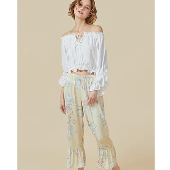 

2020 Summer Long Pants Pajamas Pyjamas Women Long Sexy Pijama Mujer Loungewear Home Clothes Sleep Set H949