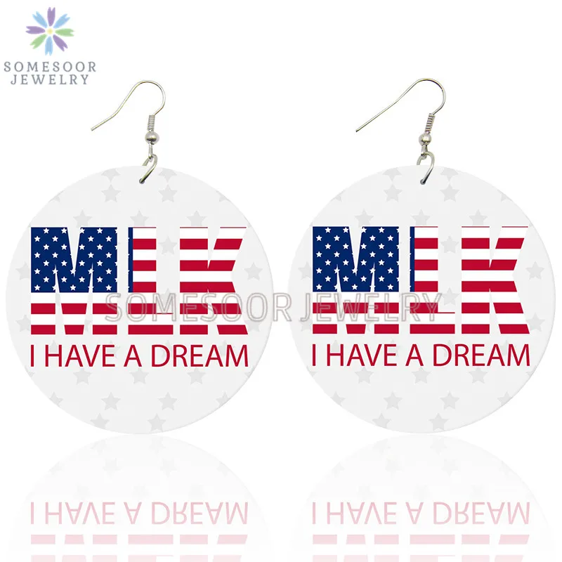 Деревянные серьги капли SOMESOOR MLK I Have A Dream черные подвески с петлями из меланина