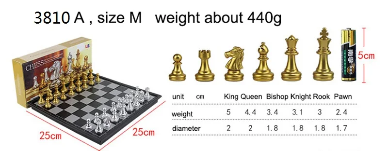 Gold 3810A Качественные шахматные игры, средневековые шахматы, набор со складной шахматной доской, 32 шахматные фигуры, шахматная доска, золото, серебро, магнитный Шахматный набор, WPC - Цвет: Gold 3810A