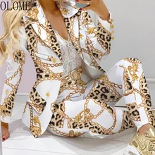 OLOME – ensemble veste et pantalon de bureau pour femme, tenue de soirée, deux pièces, manteau Blazer et pantalon imprimé en chaîne, collection automne 