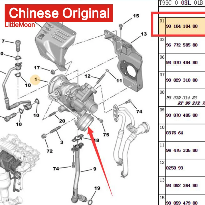 Турбокомпрессор 9810410480 для peugeot 208 2008 301 3008 4008 308 408 Citroen C1 C2 C3 C4 DS3 DS4 1,2 T