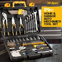 Hi-Spec – Kit d'outils manuels pour automobile, Kit d'instruments manuels pour mécaniciens professionnels, clé à douilles, Kit d'instruments combinés avec boîte à outils, 89 pièces, 1/2 1/4