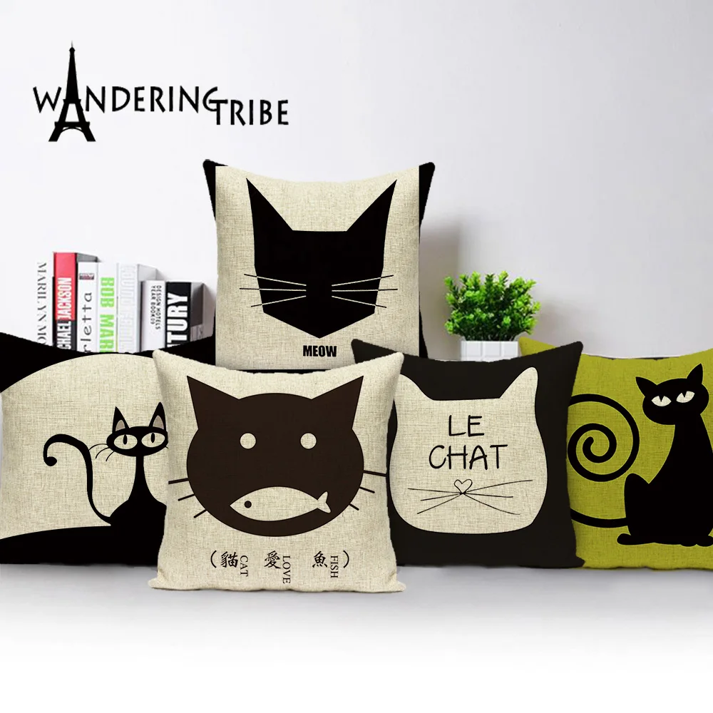 

Cartoon Black Cat Pillowcase Decoration Bed Throw pillows Square Custom Linen Print Cushions Home Sofa Decorative Pillow Case