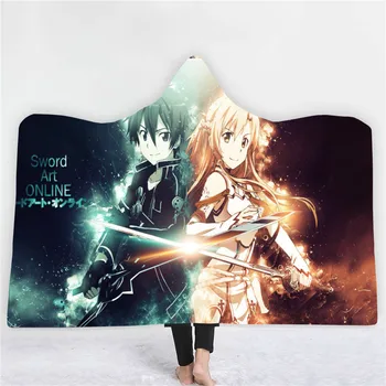 

Anime Sword Art Online 3D Printing Throw Hooded Blanket Wearable Warm Fleece Bedding Office Quilts Soft Adults Travel