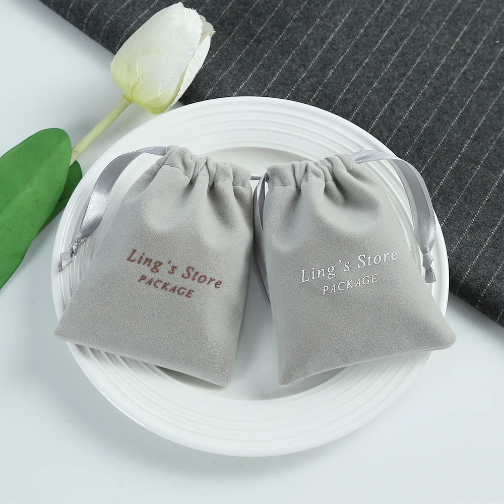 100pcs Custom Drawstring Jewelry Packaging Pouch Personalized Logo Chic Small Wedding Favor Bags Necklace Earring Velvet Pouch