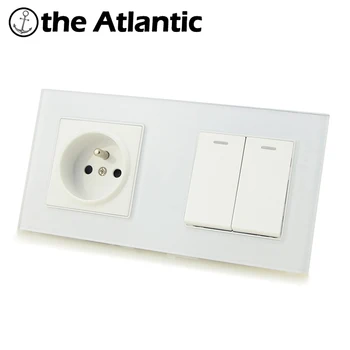 

FR Standard Plug Socket 1 2 3 4 Gang Wall Switch Lamp Light Button Double Socket 2 Gang Power Electrical Outlet White Glass