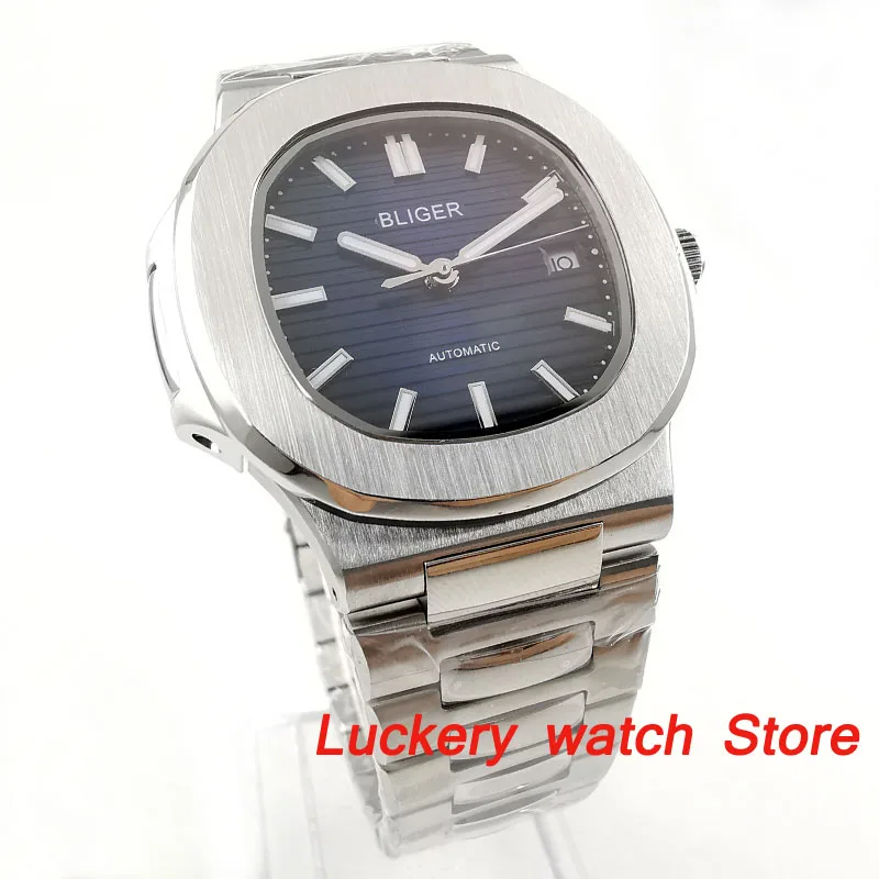39 мм синий циферблат светящиеся мужские часы saphire стеклянные Автоматические наручные watch-BA145