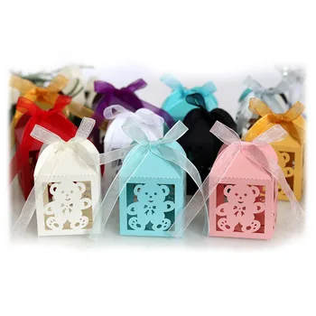 

50pcs Little Bear Candy Boxes Sweets Favor Gift Boxes With Ribbon For Baby Shower Birthday Children's day Wedding Party Supplies