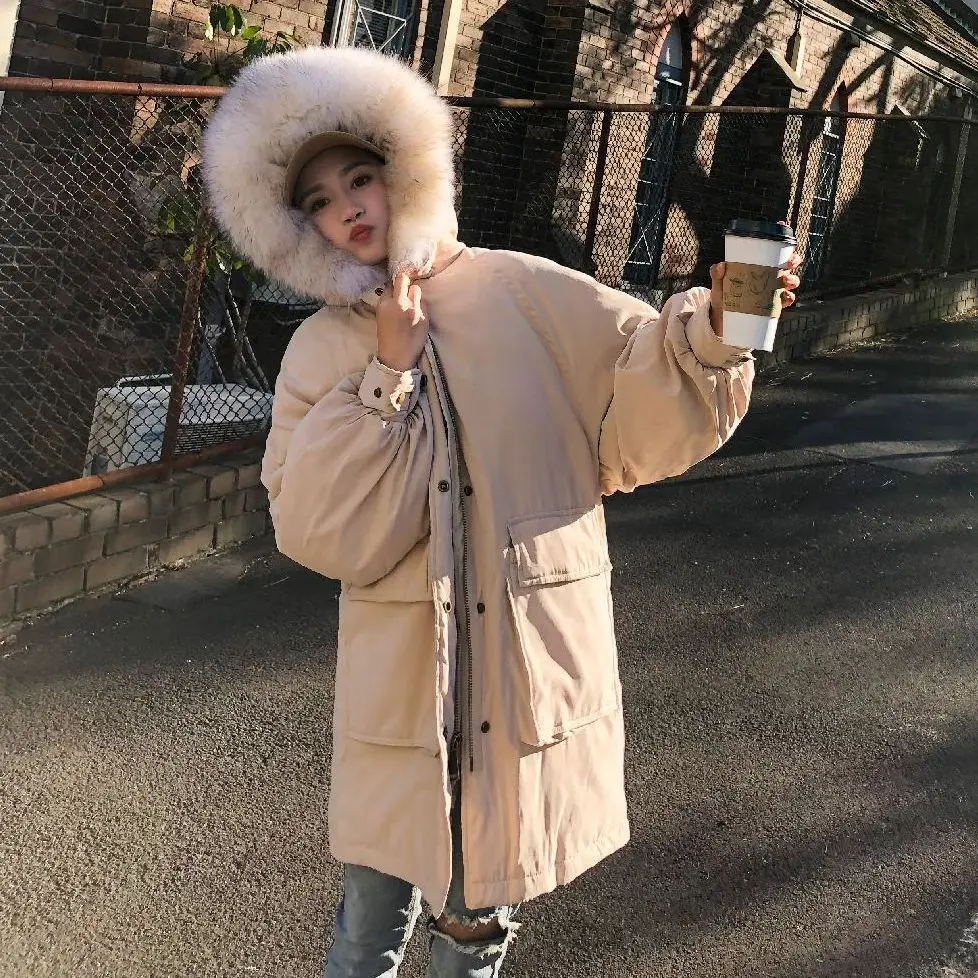 

Photo Shoot CHIC Fashion Big Pocket Hooded Cotton-padded Clothes in Korean-Style Brick Red Mid-length down Cotton Workwear Coat