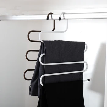 

Household S-type Multi-layer Magic Hanger Iron Pants Rack Multi-function Storage Pants Hanging Scarf Racks Towel Racks