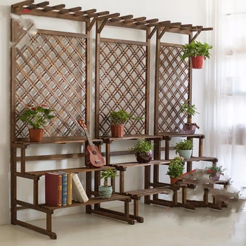 

Balcony Flower Rack Solid Wood Ladder Multi-storey Landing Type Grid Flowerpot Frame Indoor Storage Flower Airs