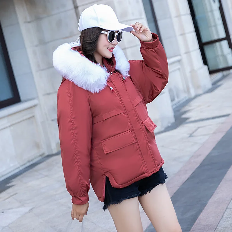 

2018 Winter New Style Cotton Coat Women's Korean-style College Style Loose-Fit Large Fur Collar Cotton-padded Clothes Harajuku B