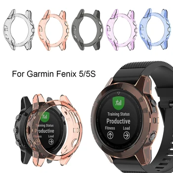 

Clear Candy Color Soft TPU Protector Watch Case Cover For Garmin Fenix 5/5S Watch Full Screen Protective Shell Bumper Frame