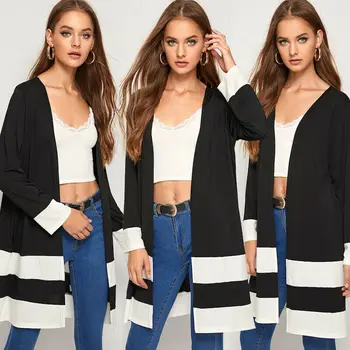 

Womens Casual Long Sleeve Open Front Cardigan Patchwork Tops Coat Outwear Cardigan Female Jumper