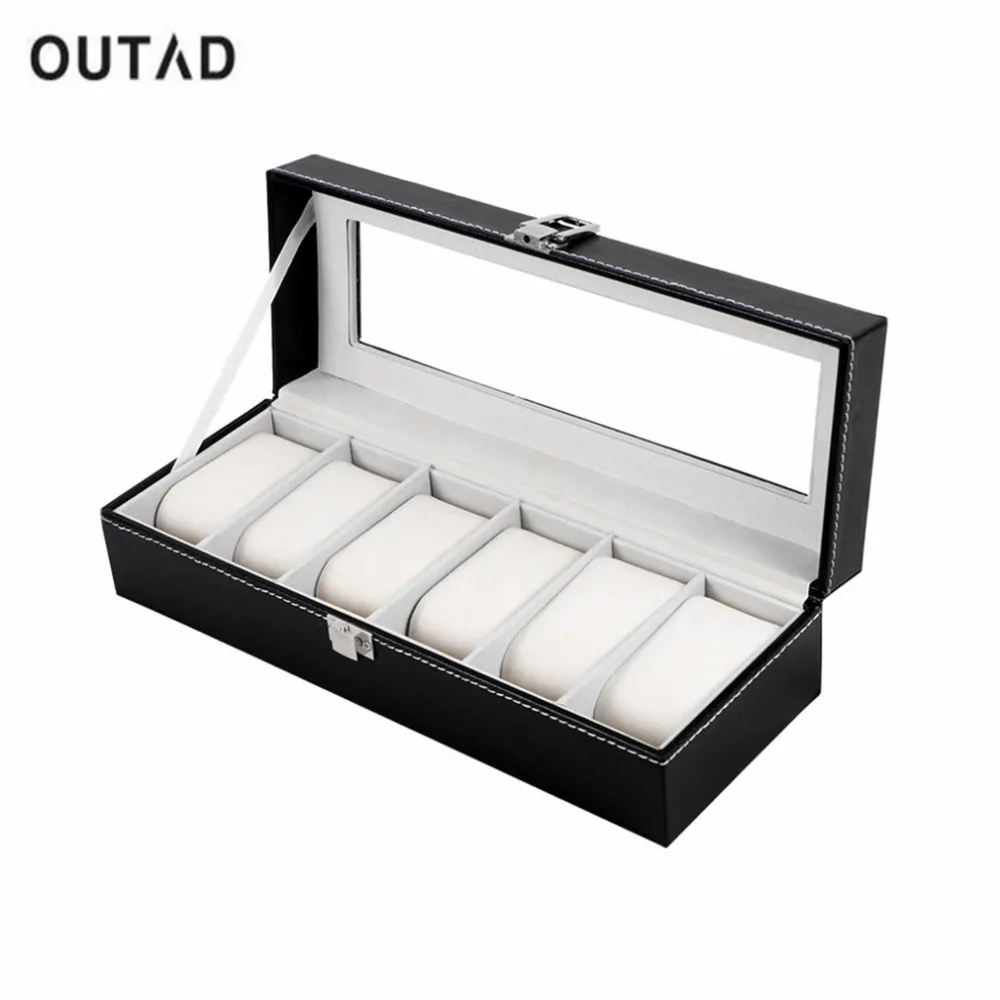 6 Grids Watch Box Black PU Leather Refinement Slots Wrist Watches Organizer Jewelry Display Case Storage 4