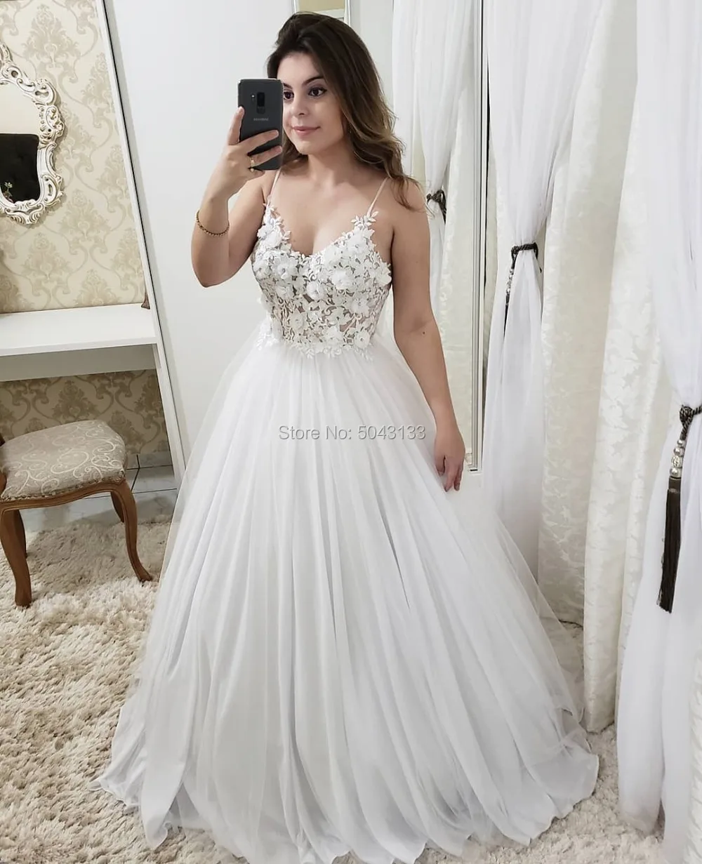 Элегантные 3D цветы шифон Свадебные платья Vestido De Noiva сексуальный v-образный вырез спинки трапециевидные Длинные свадебные платья без рукавов невесты