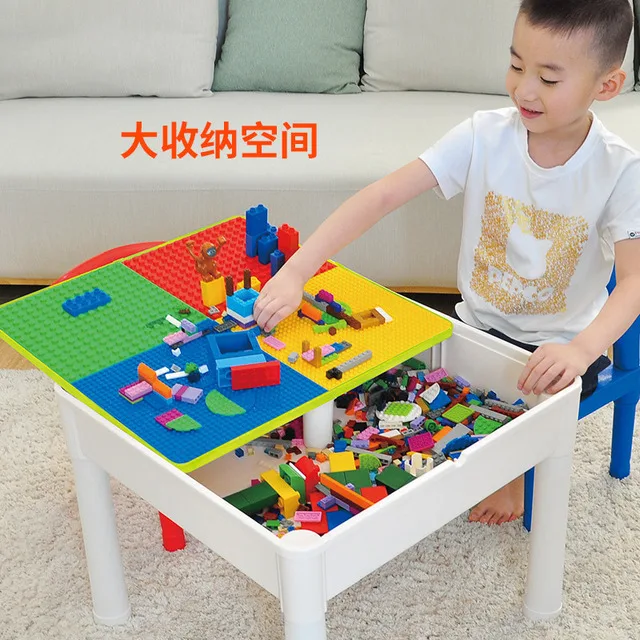 

Creative Children Plastic Building Blocks Game Table Kids Educational Multi-functional Building Blocks Table Storage Study Table