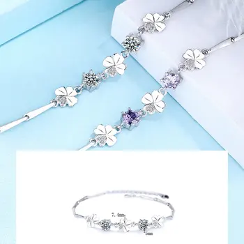 

lucky clover female jewelry bracelet chain S925 sterling silver bracelet Valentine's Day birthday gift