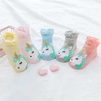 

5 Pairs/lot 1 to 7 Yrs Summer Thin Girls Sock Kids Cotton Mesh Boat Sock unicorn Animal Toddler Boys Ankle silk Sock