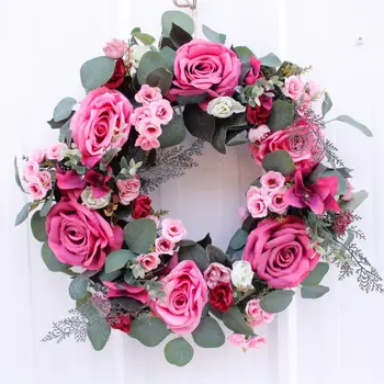 

Wedding party home decoration Romantic party decoration artificial rose flower wreath round garland ring warm