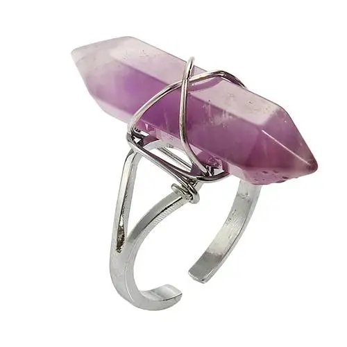 

Healing Chakra Synthetic Crystal Stone Hexagonal Wire Wrap Opening Finger Ring