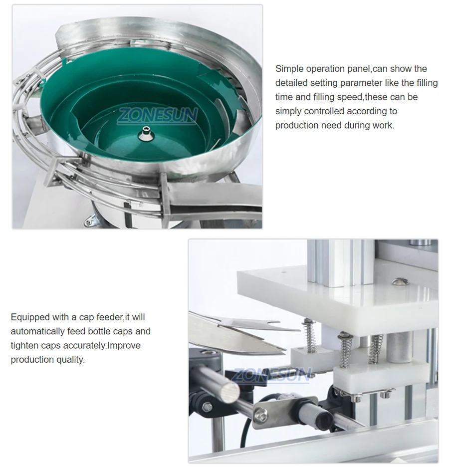 ZONESUN ZS-FAL180C5 Desktop 4 Nozzles Liquid Filling Capping And Labeling Machine With Vibratory Bowl