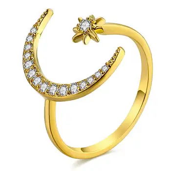 

Vienkim 2019 New Fashion Adjustable Crystal Ring Moon & Star Dazzling Open Finger Rings Women Girl Wedding Engagement Jewelry