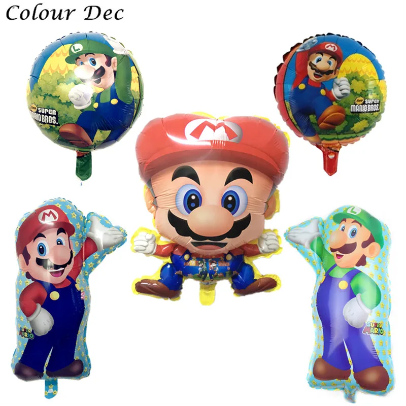 NEW 2pcs 60*45cm Red Super Mario balloon Classic Toys Mario Bros Mylar balloons biethday party decoration balloons kid toys