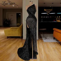 Черный длинное вечернее платье с большим разрезом сбоку с блестками без бретелек африканские вечерние платья на заказ вечерние платья в арабском стиле Праздничное платье - Цвет: Черный