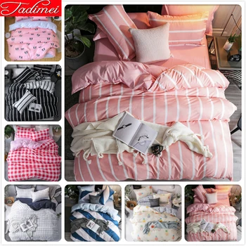 

Pink Duvet Cover 3/4 pcs Bedding Set Adult Soft Cotton Bed Linen Single Queen King Size Bedspreads Kids Bedlinen 180x220 200x230