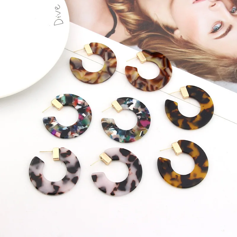 

Tortoiseshell Fashion Earrings Leopard Print Resin Earrings Acetate Edition Semicircle Earrings Open C-shape Earrings for Women