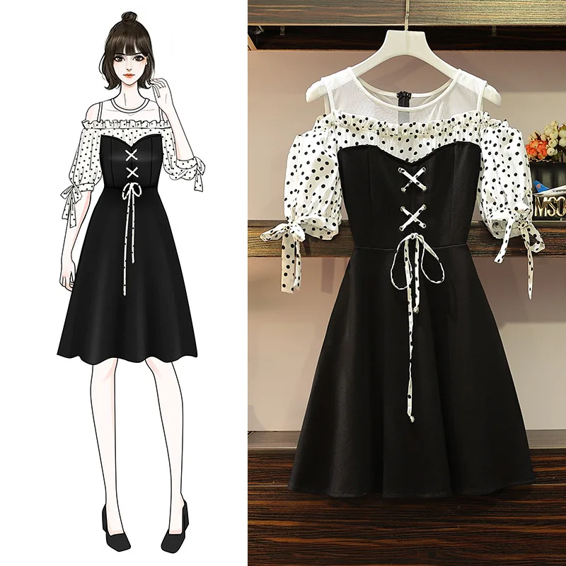 

Large Size Dress 2019 Summer Wear New Style Large GIRL'S Western Style Online Celebrity off-Shoulder Mesh Dress Fashion