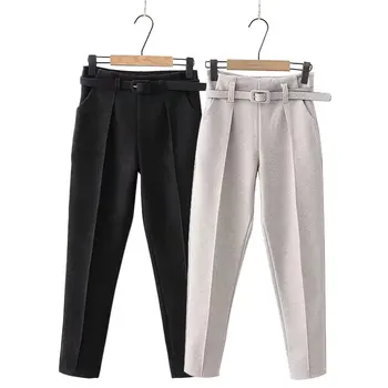 

Elegant Sashes Women's Pants 2020 Autumn Winter Solid High Waist Pockets Harem Pants Harajuku Fitness Office Lady Trousers Femme