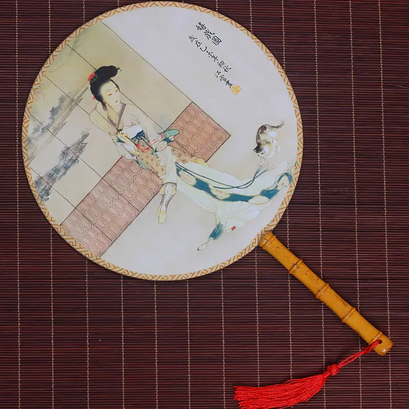 

Circular Fan Palace Fan Long Round Handle Fan In National Customs Classical Antique Sensu Court Hanfu Go Excellent Dance Fan