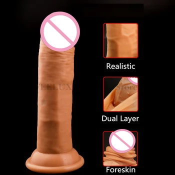 Real Foreskin Dildo Realistic Sex Penis Silicone Dong Sex Toys for Women Masturbation Suction Cup Dildo Penis with Real Skin 5