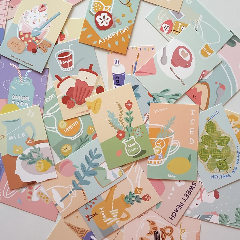 Creative Tea Party Series Lomo Card DIY Cartoon Mini Postcard Birthday Gift Card Message 52*80mm 28 Pcs/Set