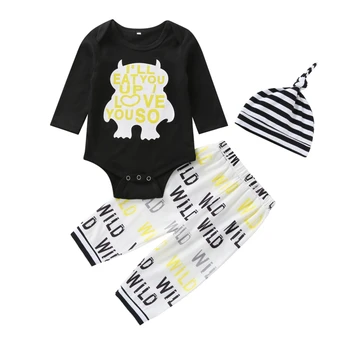 

Baby Clothes for Boy Girl Set Autumn Cartoon Tops bodysuit+Pants+Hat 3pcs Infant Toddler kids boys Clothes set