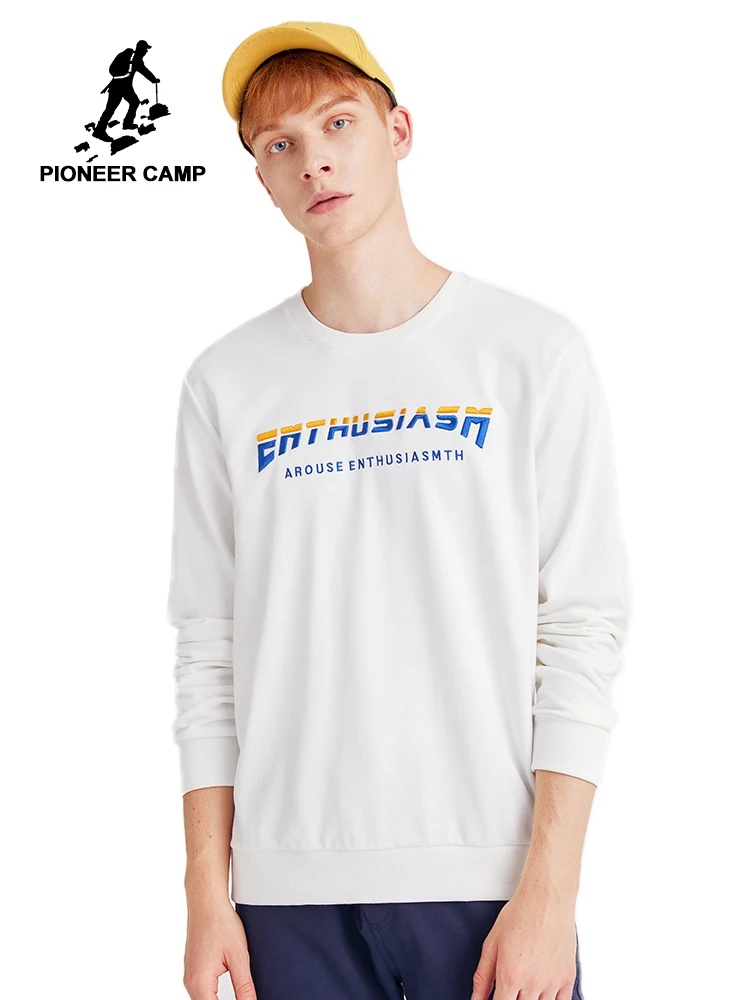 

Pioneer Camp Men White Sweatshirt Autumn Crew Neck Letter Graphic Casual Black Free Plus Size Hoodies Male AWY908304