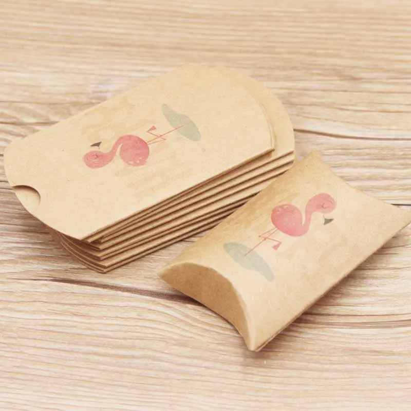 box color as pic Feiluan20pcs коробочка для конфет, в форме подушечки белый/коричневый 8x5,5x2 см Розовый фламинго удача бумажные коробки для подарков diycontract пакет подушки коробка - Цвет: box color as pic