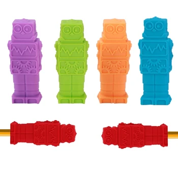

Children chewing Robot Shape Baby Teether Pencil Pen Cap Silicone Food Grade Teethers Children Teething Toy Dental Care 1 PC