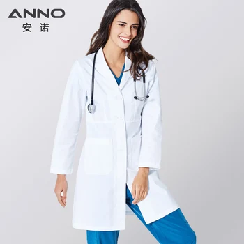 

ANNO White Lab Coat Elastic Fabric Doctor Uniform for Women Outfit Outwear Medical Clothing Long Sleeve Scrubs Suit